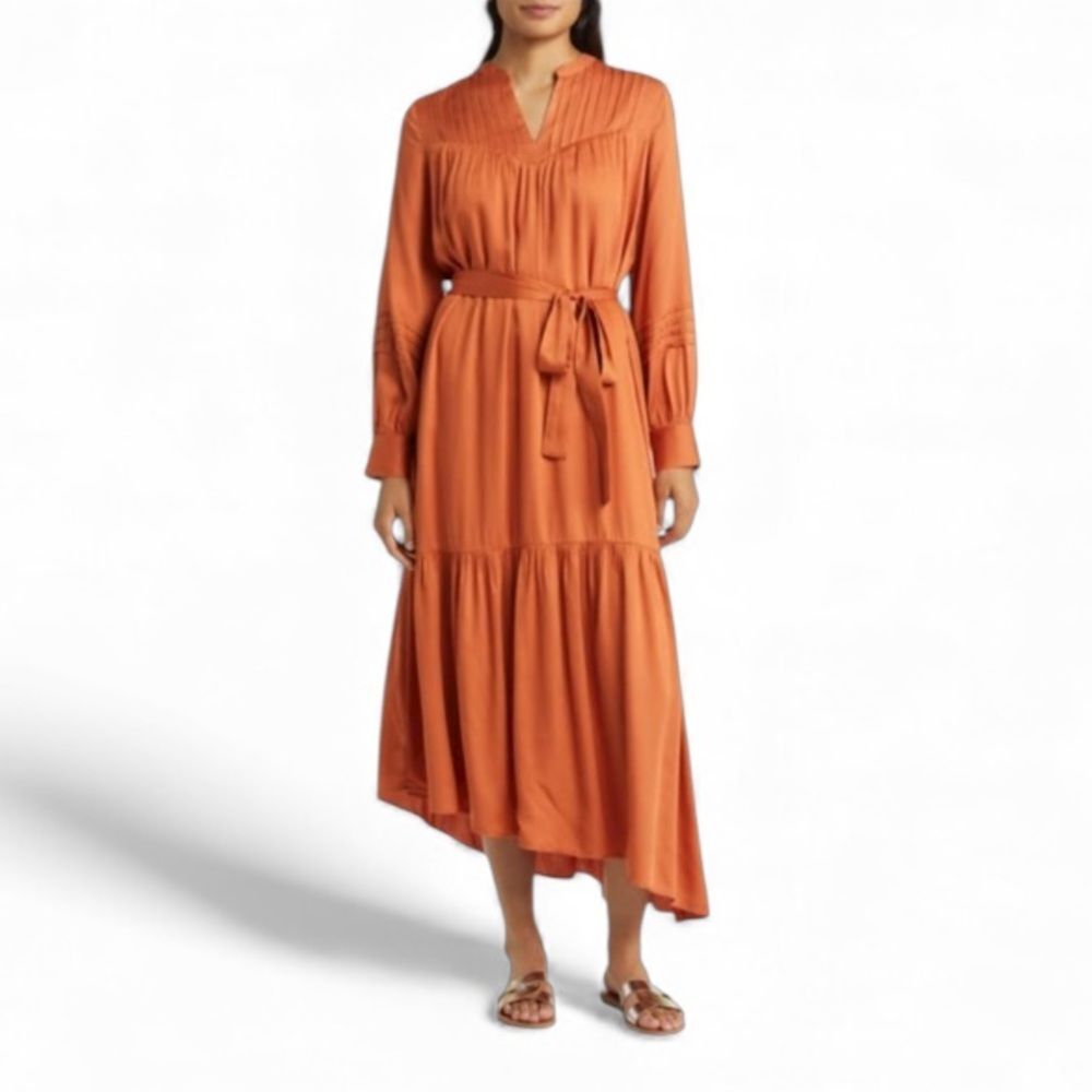 NEW DU PARADIS Puff Sleeve Midi Dress In Rust Sz XS